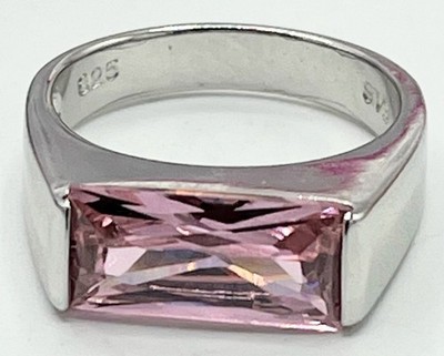 FAS 925 Sterling Silber Rodium plattiert mit rosa Kristall Größe 7,75