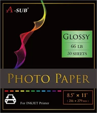 Premium Photo Paper High Glossy 8.5X11 Inch 66Lb for Inkjet Printers 50 Sheets,S