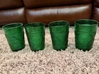 Set of 4 Vtg Anchor Hocking Forest Green Juice Glasses Sandwich Glass Pattern