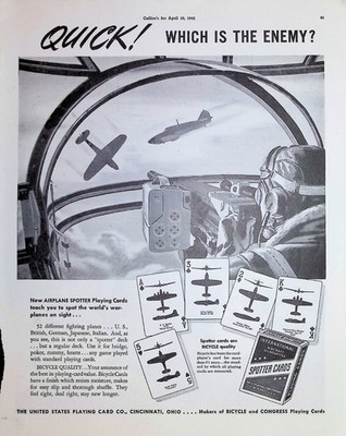 Original 1943 Vintage Print Ad: International Aircraft Silhouettes Spotter Cards