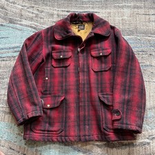 Vintage 1930's Woolrich Red Black Buffalo Plaid Wool Mackinaw Jacket Sz 44 Large