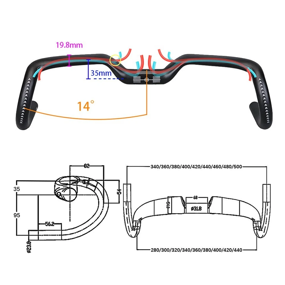 Carbon Rennrad Aero Lenker Race handlebar 31,8*40 42 44 46 cm UD Matt neu 300 g - Bild 2 von 4
