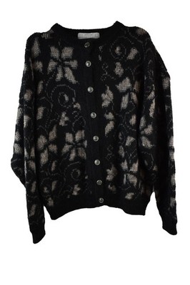 St. Michael schwarzer Strick Cardigan Pullover Größe 12-14 Damen Mohair Leinen Freizeit