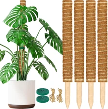 Moss Pole, 4 Pack 17Inch Monstera Plant Support Stackable Moss Poles for Plants,