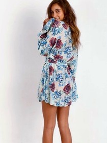 For Love & Lemons Skivvies Naughty Robe Floral OS Cover Up Light Airy Bell Sleev