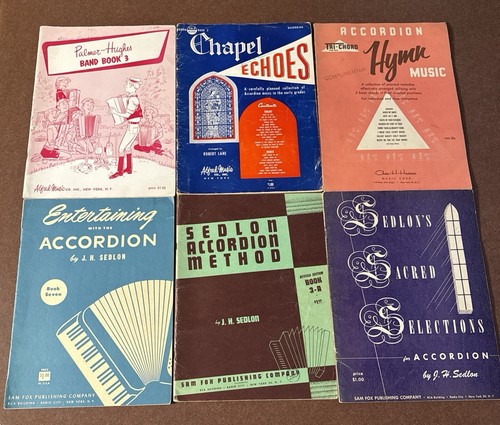 Vintage Lot of 6 Accordion Music Books Tri-Chord, Sedlon’s, Palmer-Hughes