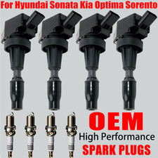 4X OEM Ignition Coil  Iridium Spark Plug For Hyundai Sonata Kia Optima Sorento