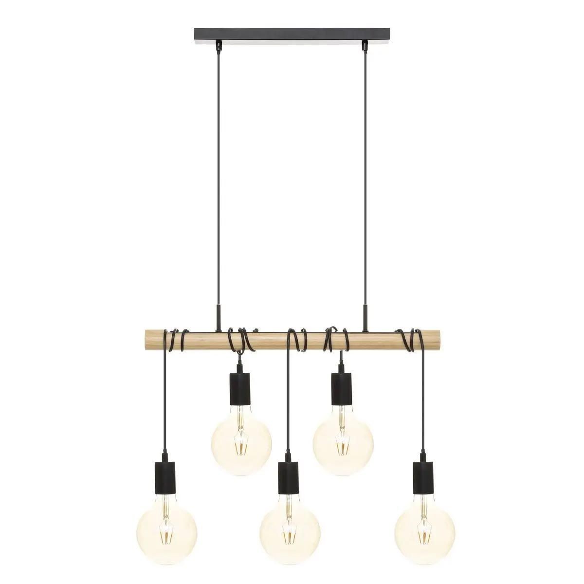 Plafonnier 5 Têtes Jake 120cm en Métal Noir pour Éclairage de Salon