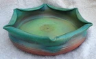 1920s WELLER ELBERTA ART POTTERY GREEN TO BROWN 6 CRIMPED POINTS CONSOLE BOWL