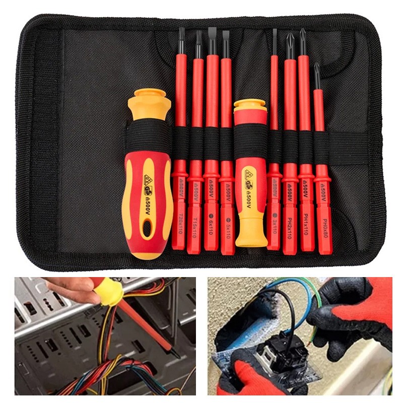 10-in-1 Electrician Insulated Screwdriver Set Magnetic Tip Slotted Phillips Tool