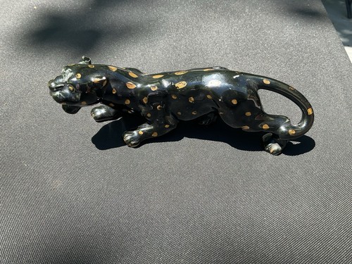 VTG Black Panther Tiger W/ Gold Spots Atlas Hand Painted Japan MCM 9”X2.5” Rare