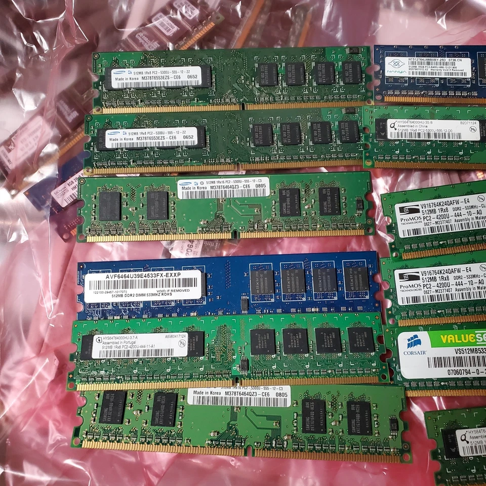 Lot 12x 512mb DDR2 Desktop RAM Memory HYNIX SAMSUNG CORSAIR ETC NON-ECC  - Image 2 of 4