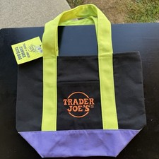 Limited Edition Trader Joes Mini Halloween Multicolor Black Canvas Tote Bag NWT