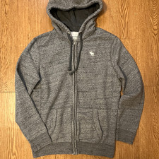Abercrombie  Fitch Mens Full Zip Hoodie Small Grey Heather Embroidered Moose