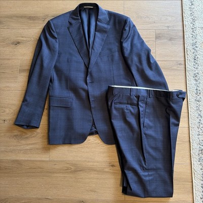 Canali Suit Mens 42 36 Navy Check Wool 2 Button Slim Fit 2 Piece Made In Italy