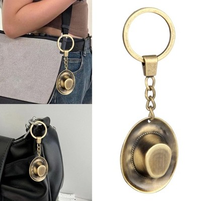 Metal Key Holder With Western Cowboy Hat Charm Design Unique Keychain Pendant