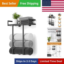 Towel Racks for Bathroom Wall Mounted, Metal Towel Holder with Wooden Shelf f...