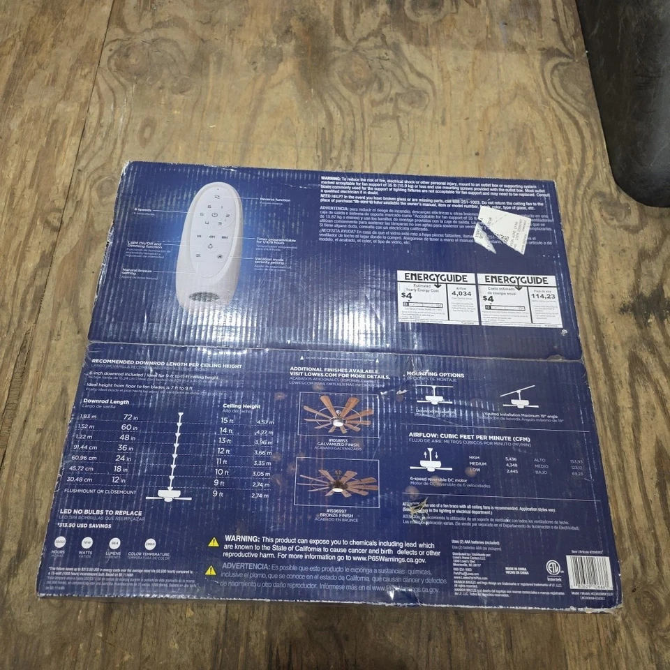 Nuevo ventilador de techo Harbor Breeze Henderson EUK60MBK10LR 60" con luz y control remoto Foto 2 de 4