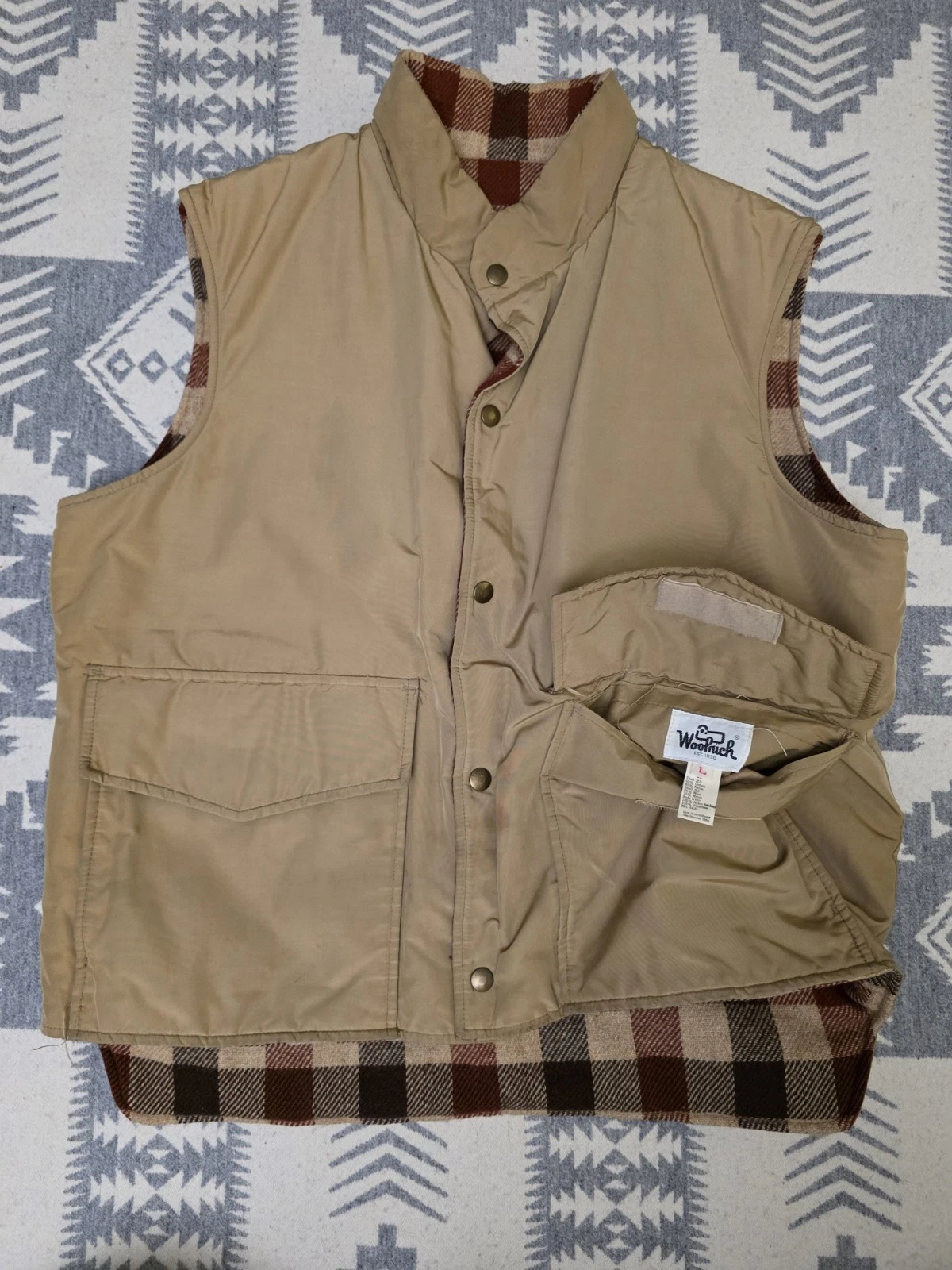 Vintage 80s Woolrich Wool Flannel Lined Vest Gilet Sz L Men's Hunting Outdoors