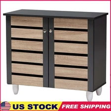 Contemporary Two Tone Oak 2 Doors Shoe Storage Cabinet Lightweight Yet Durable