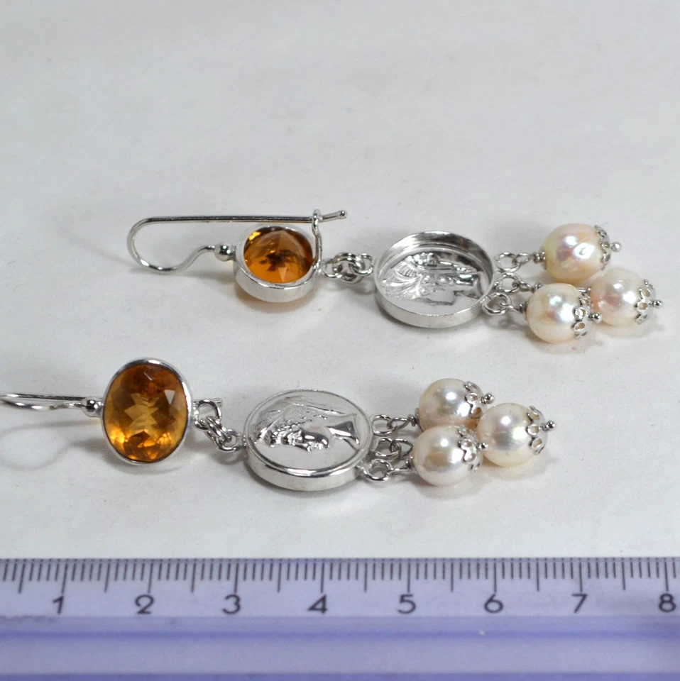 ORECCHINI ARGENTO 925 CITRINO IDROTERMAL  PERLE AKOYA BAROCCHE  8 mm  AGHT 019 - Immagine 3 di 3