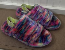 UGG Women's Size 6 Fluff Yeah Slide Pink Pixelate Rainbow EUC