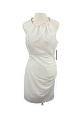 Eliza J Fukuro Ivory/ Gold Shimmer Halter Sheath Party Cocktail Dress Sz 8 $138