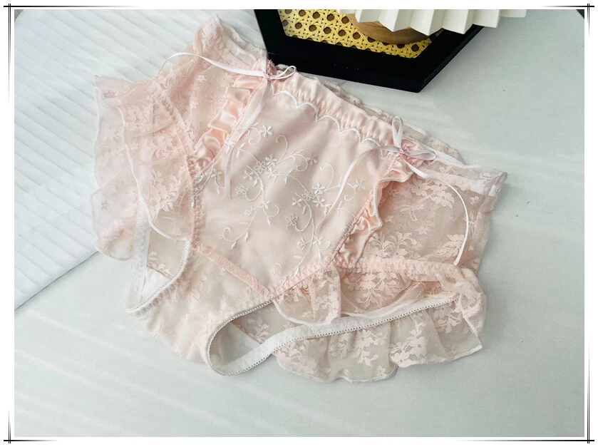 3件装刺绣大码蕾丝蝴蝶结中腰女孩内衣内裤 — 第 2/4 张图片