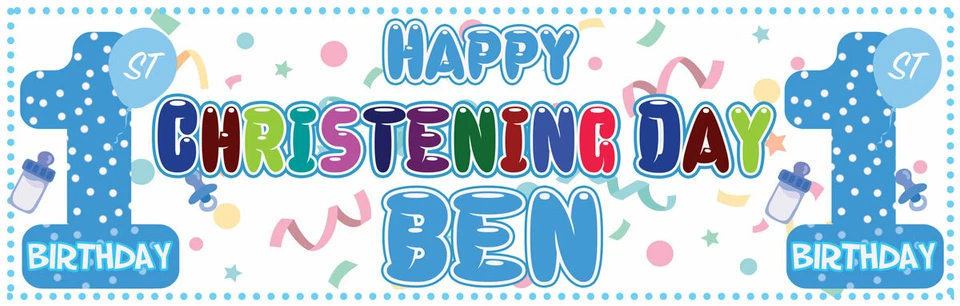 2 Banners Personalizados 1er Cumpleaños Bebé Bautizo Fiesta Póster Decoración Foto 2 de 3