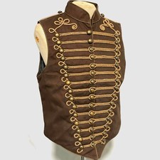 Men's Military Army in Dull Brown with Antique Gold Braiding Hussar Waistcoat