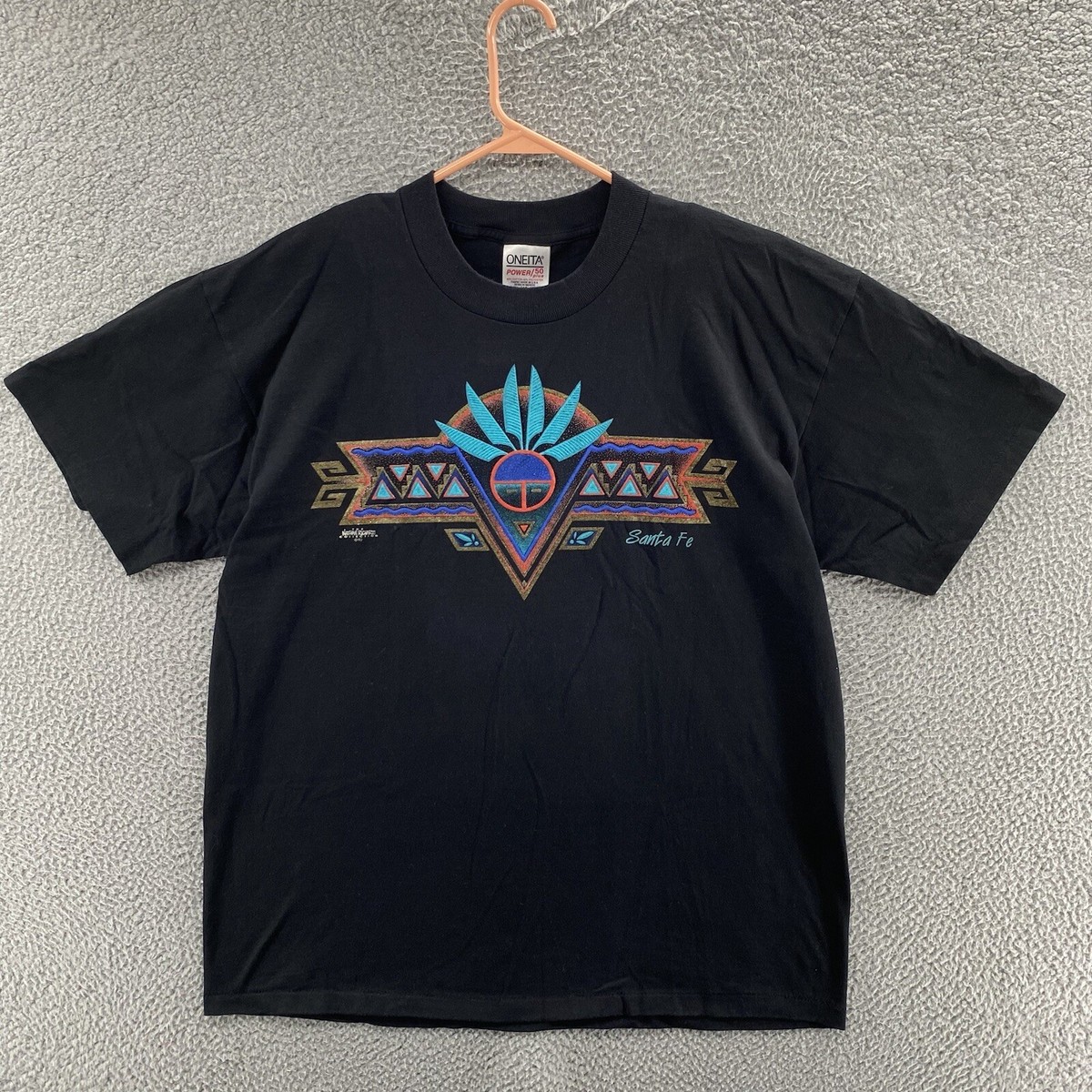 VINTAGE Santa Fe T Shirt Men Extra Large Black Aztec Tourist 