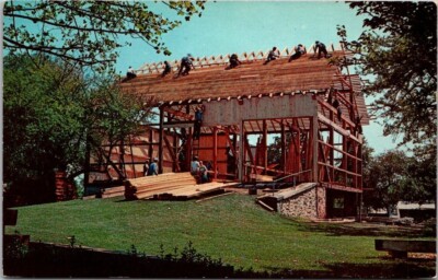 Amish Barn Raising Mennonite Heart of Amishland PA Vintage Chrome Postcard A69