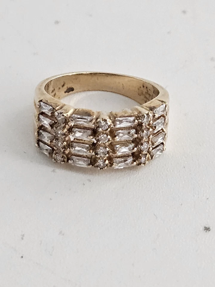 Anillo vintage FAS 925 con bolsas de circonita cúbica tono dorado talla 8 5,63 G Foto 4 de 4