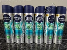 6 Nivea Men COOL KICK FRESH 48hr Antiperspirant Deodorant Body Spray 150ml