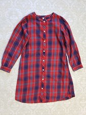 UNIQLO 9-10 Girl Red Tartan Plaid Button Down Tunic Dress Christmas Holiday EUC