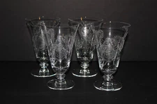 SET OF 4 FOSTORIA CAMILIA CLEAR ETCHED GLASS 6-1/8" ICED TEA GOBLETS