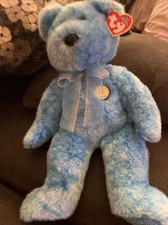 TY BEANIE BUDDIES "CLASSY" BEAR THE PEOPLE'S BEANIE 14 INCHES Blue /w White