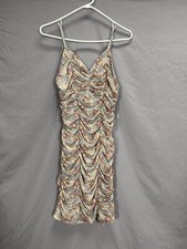 Haute Monde V Neck Floral Strap Sling Ruched Bodycon Mini Dress Size Medium