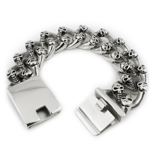 Huge Heavy Stainless Steel Skulls Link Bracelet Men Biker Punk Jewelry 5F005D BZ - Picture 2 of 19
