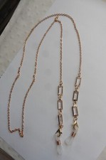 Cordon Chaine à lunettes en métal doré et cristaux blancs en rectangle fantaisie