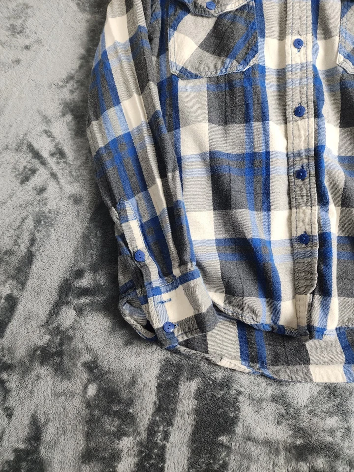 Camisa Arizona Niños Pequeña Azul Franela a Cuadros Manga Larga Abotonada 100% Algodón Foto 2 de 4