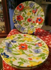 Rare Fitz & Floyd 1975 9 1/2" Dinner Plates  Colorful Flowers 💐 Set Of 4