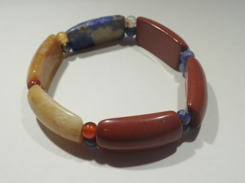 Multi-Gem Stone Stretchable Bracelet with LAPIS, ORANGE JADE, JASPER - Picture 4 of 8
