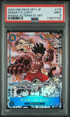 PSA 9 One Piece Card Monkey D. Luffy Gear 4 Manga Alt OP11-118