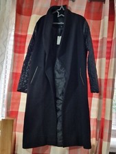 Nwt River Island Long Black  Smart Wool/polyester Coat Jacket Uk 12 Rrp £85 