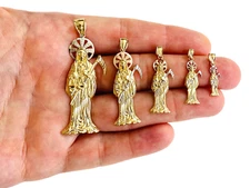 14K Solid Gold Santa Muerte / Grim Reaper Pendant 14K Gold Santa Muerte- PT01159