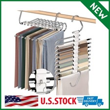 Upgrade 9 Layers Pants Hangers Space Saving 2 Pack Non Slip Stainless Steel