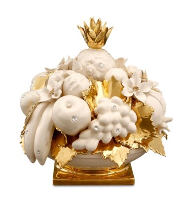 Keramik  Obstschale- Fruit bowl-  Swarovski Elements Gold plated