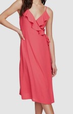 $119 1. State Women Pink Ruffle Surplice V Neck Side Tie Wrap A-Line Dress Sz 0