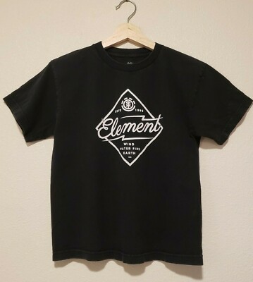 ELEMENT Skateboards Solid Black Cotton T-Shirt Kids Unisex Size M White Graphic